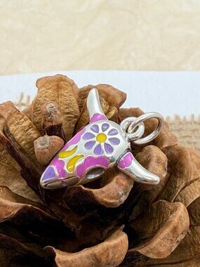 James Avery Enamel Desert Bloom Charm Sterling Silver Floral Cow Skull